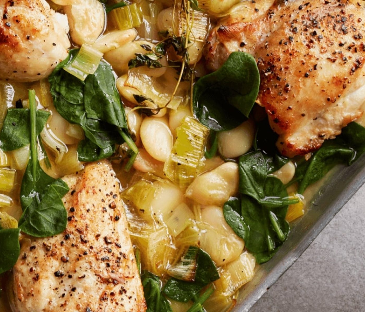 CroppedFocusedImage192072050-50-TRAY-BAKED-CHICKEN-WITH-BUTTER-BEANS-LEEKS-AND-SPINACH